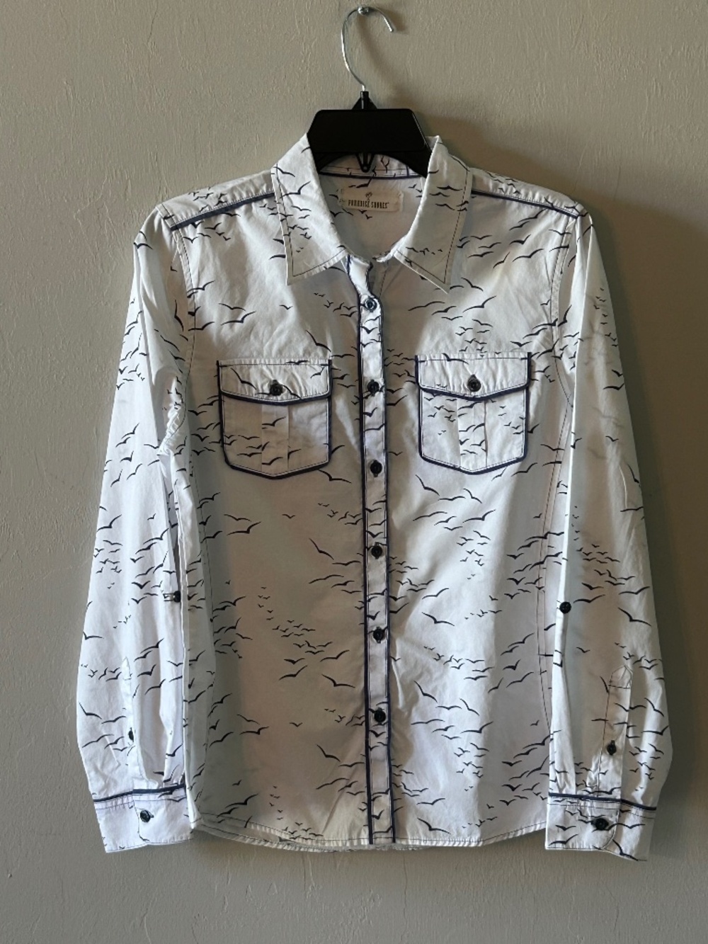 Vintage Paradise Shores Sz M Novelty Seagull Print 80's 90's Retro Cotton Shirt